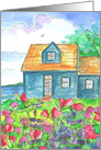 Seaside Cottage Sweet Peas Lupines Blank card