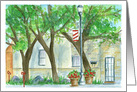 City Street Red Flowers Trees Blank card