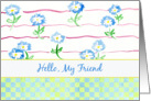 Hello My Friend Daisy Watercolor Flowers Green Checks card