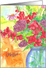 Hello Red Snapdragon Watercolor Flower Bouquet card