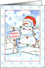 Happy Holidays Snowman Rabbits Snow Scene card