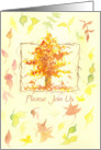 Thanksgiving Dinner Invitation Autumn Tree Fall Leaves Watercolor card