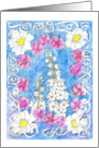 Happy Birthday Friend White Larkspur Flowers Drawing card