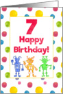 Happy 7th Birthday Colorful Robots Polka Dots Watercolor Illustration card