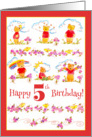 Happy 5th Birthday Teddy Bear Watercolor Flowers card