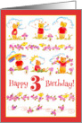 Happy 3rd Birthday Teddy Bear Watercolor Flowers Illustration card
