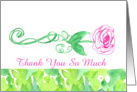 Thank You Wedding Attendants Pink Rose Green Leaves Watercolor card