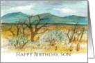Happy Birthday Son Desert Mountain Landscape Watercolor card