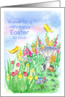 Happy Easter Spring Bunny Birds Butterflies Watercolor Painting card
