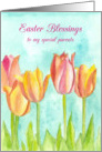 Easter Blessings To My Special Parents Pink Tulip Flowers card