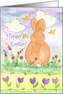 Happy Easter Bunny Bees Watercolor Flower Meadow card