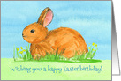 Happy Easter Birthday Rabbit Yellow Flowers Watercolor card