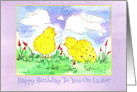 Happy Birthday On Easter Spring Chickens Watercolor card