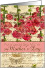 Happy Mother’s Day Step Mother Red Hollyhock Flower Watercolor card