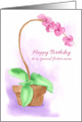 Happy Birthday Foster Mom Pink Orchid Watercolor Flower card