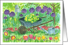 Purple Alliums Flower Wheelbarrow Blank card