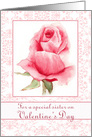Happy Valentine’s Day Sister Watercolor Pink Rosebud card