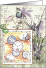 Antique Pocket Watch Flower Collage Note Card
