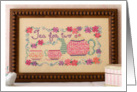 Tea For Two Flowers Cross Stitch Pink Plaid Teapot Blank card
