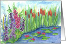 Larkspur Cattails Waterlily Pond Watercolor Blank card