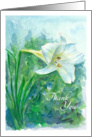 Thank you White Lily Flower Watercolor Painting card