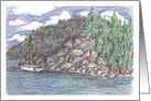 Sailboat Mountain Trees Landscape Drawing Blank card