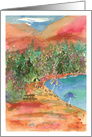Lake Tahoe Beach Umbrellas Watercolor Mountains card