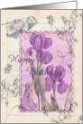 Happy Birthday Purple Iris Sweet Peas Flower Collage card