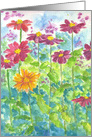 Zinnia Daisy Garden Watercolor Flower Blank card