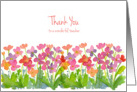 Thank You To A Wonderful Teacher Pink Watercolor Flowers card