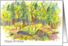 Happy Birthday Friend Forest Autumn Trees Watercolor Painting card