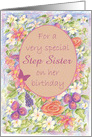 Happy Birthday Step Sister Butterfly Roses card