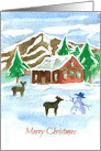 Merry Christmas Snowman Deer Country Cabin card