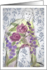 Woman Model Watercolor Roses Flower Collage Blank card