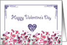 Happy Valentine’s Day Purple Heart Pink Flower Meadow card