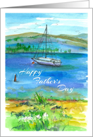 Happy Father’s Day Sailing Mountain Lake Watercolor card