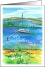 Happy Father’s Day Sailing Mountain Lake Watercolor card