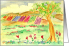 Country Flower Meadow Linens Clothesline Watercolor Notecard card