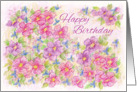 Happy Birthday Pinks Flower Art Drawing card