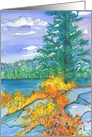 Autumn Leaves Lake Watercolor Trees Thank You card
