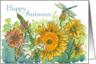 Happy Autumn Sunflowers Snapdragons Dragonfly card