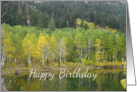 Happy Birthday Autumn Trees Mountain Lake Landscape Painting card