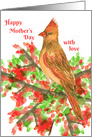 Happy Mothers Day With Love Female Cardinal Bird Red card