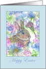 Happy Easter Rabbit Spring Garden Watercolor card