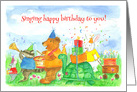 Happy Birthday To You Animal Parade Watercolor Illustration card