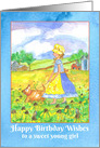 Happy Birthday Wishes To A Sweet Young Girl Watercolor card