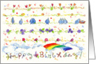 Rainbow Birthday Kids Bluebirds Flowers card