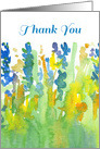 Thank You Watercolor Blue Yellow Wildflowers Blank card