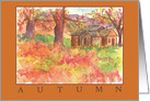 Autumn Season Barn Trees Landscape Watercolor Blank card