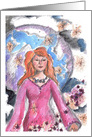 Full Moon Stars Sky Watercolor Mystical Woman Blank card